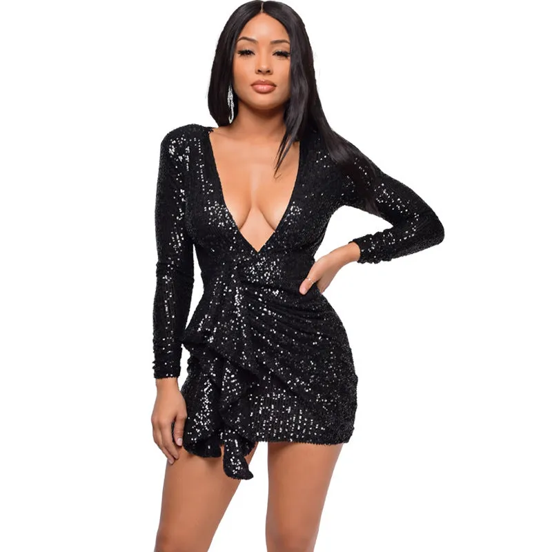Sadie Formal Long Charming Sleeve Sequin Mini Dress