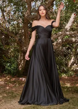 Sakura Off Shoulder Satin Maxi Dress Black