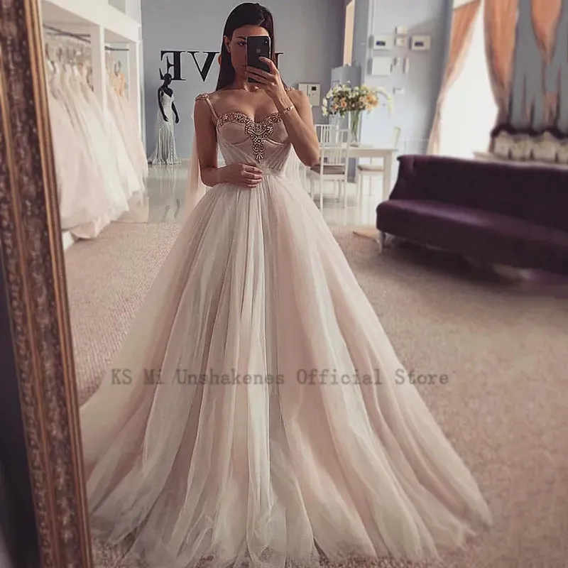 Sexy Crystals Wedding Dresses Vestidos de Noiva 2024 Princess Bride Dress Church Beach Wedding Gowns Customized
