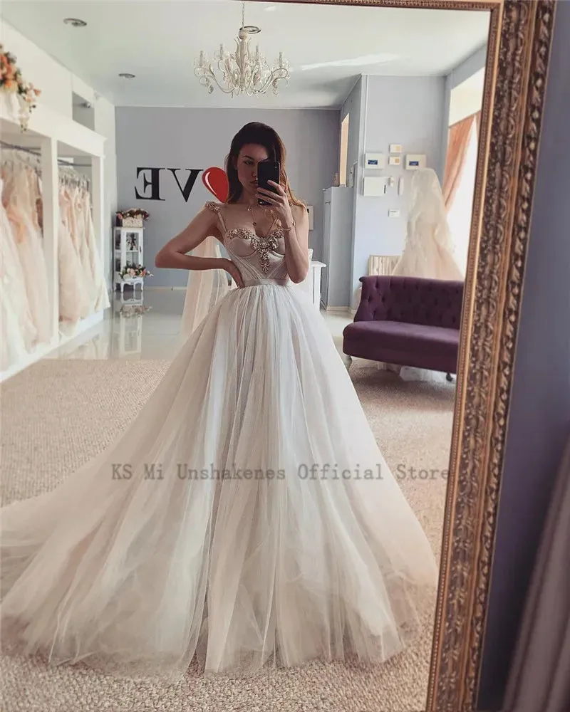 Sexy Crystals Wedding Dresses Vestidos de Noiva 2024 Princess Bride Dress Church Beach Wedding Gowns Customized