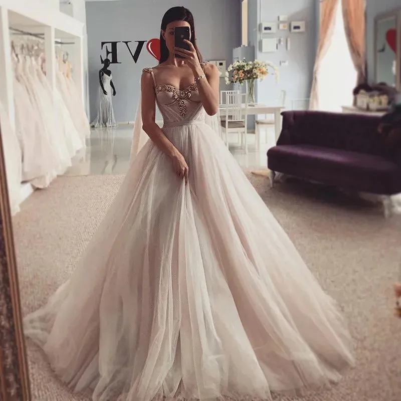 Sexy Crystals Wedding Dresses Vestidos de Noiva 2024 Princess Bride Dress Church Beach Wedding Gowns Customized