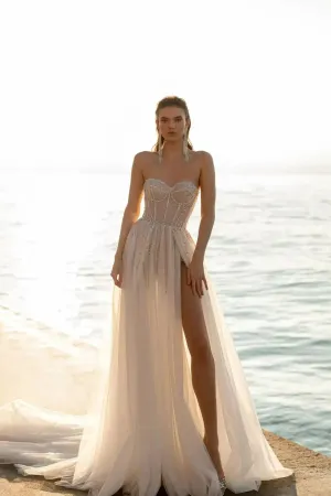Sexy Sweetheart Wedding Dresses Detachable Sleeve Split Sparkle Beach 2 In 1 Bride Gowns Backless Train Robe De Mariée
