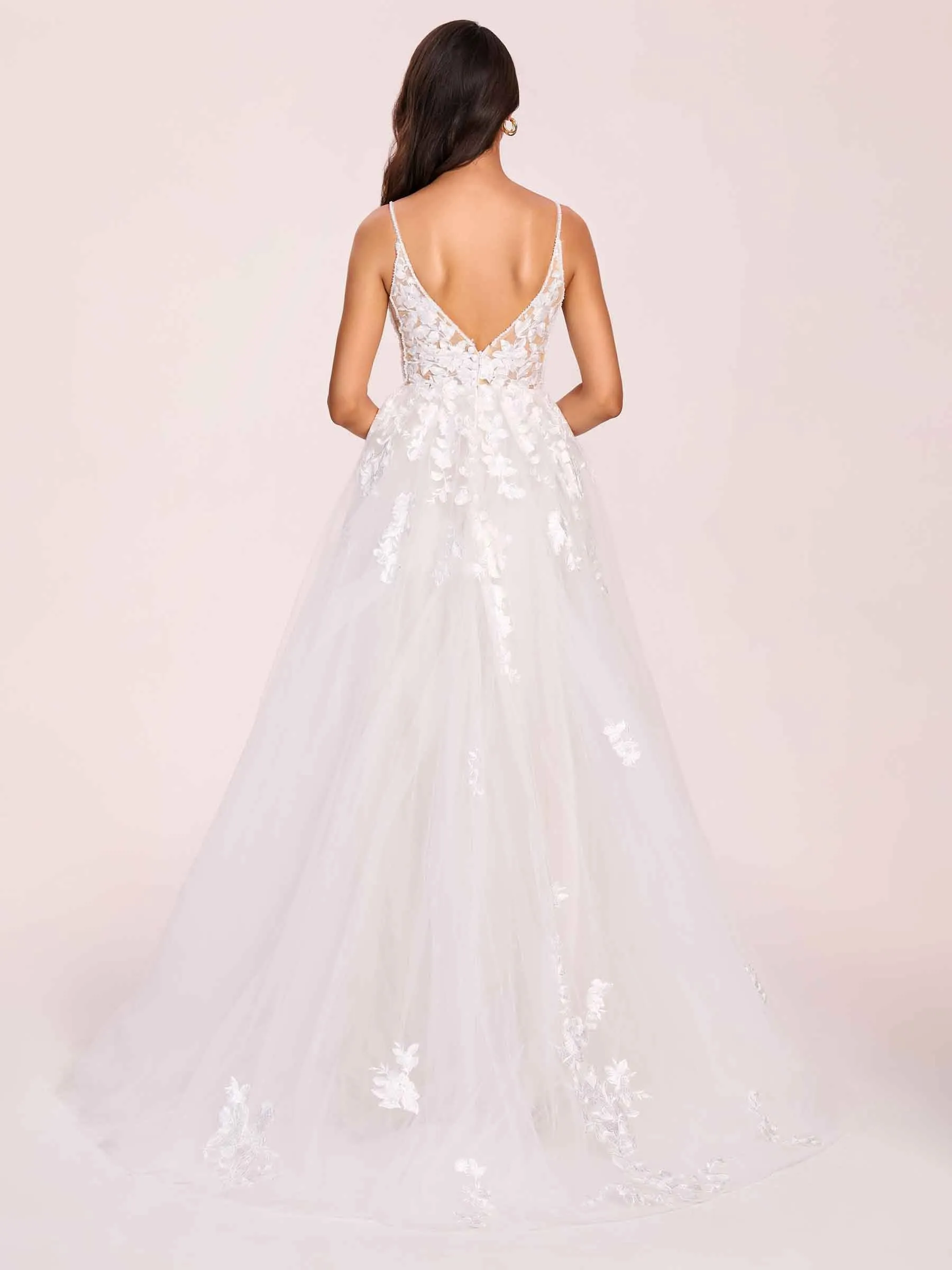 Sexy V-neck Open Back Spaghetti Straps A-line Long Train Wedding Dress