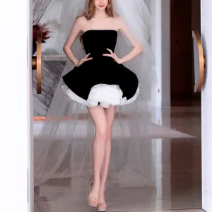 Short Little Velvet Wedding Dress with Handmae Rose Flower