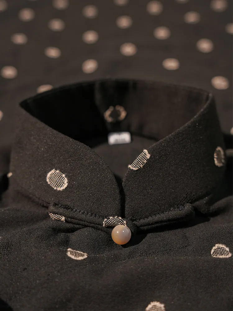 Shujing Qiu 水晶球 Crystall Ball Republic of China Polka Dot Pure Cotton Short Sleeve Qipao