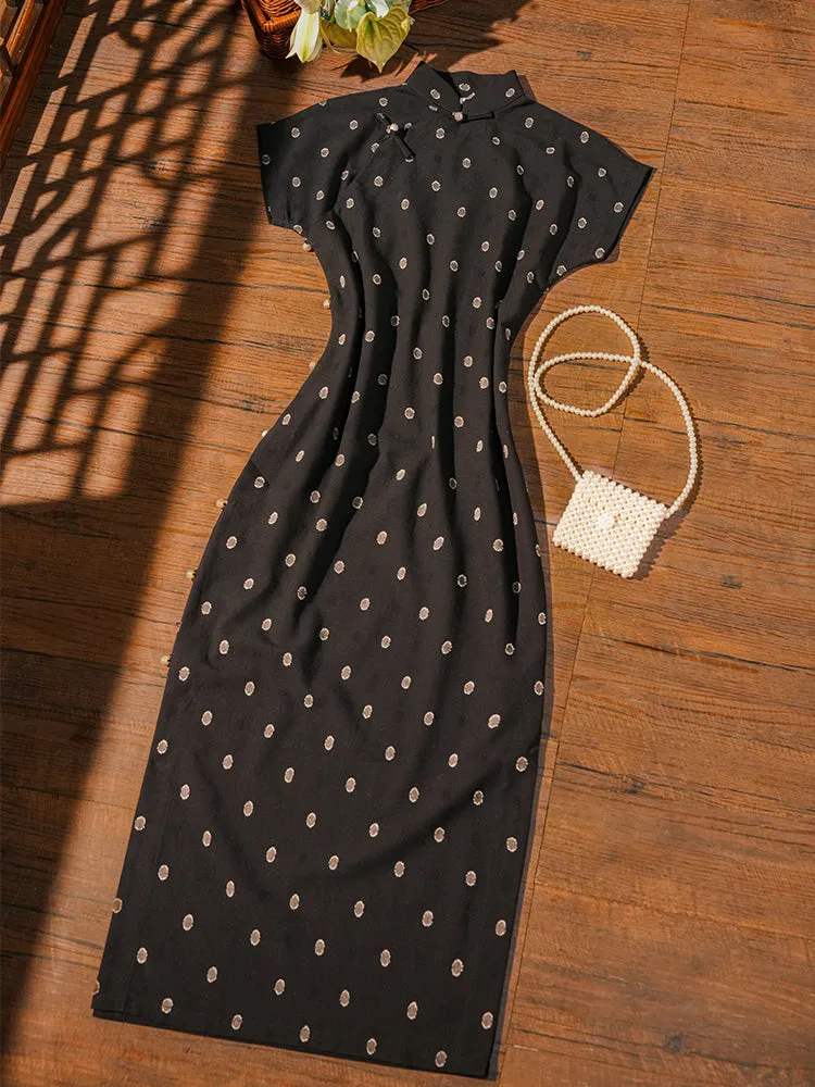 Shujing Qiu 水晶球 Crystall Ball Republic of China Polka Dot Pure Cotton Short Sleeve Qipao