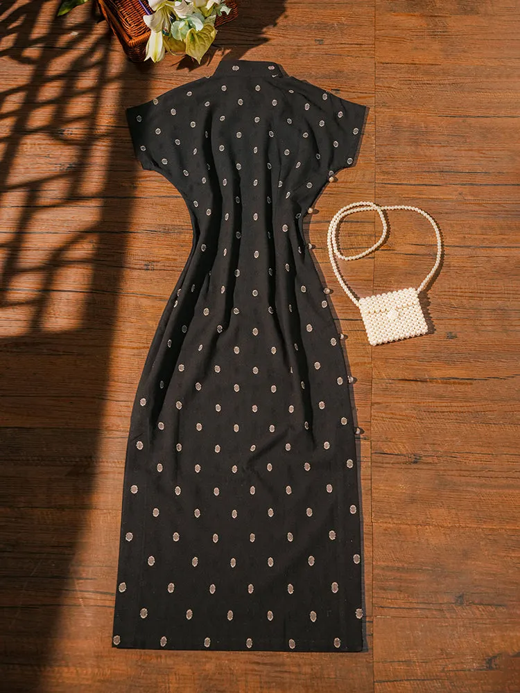 Shujing Qiu 水晶球 Crystall Ball Republic of China Polka Dot Pure Cotton Short Sleeve Qipao