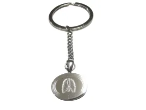 Silver Toned Oval Etched Anatomical Rib Cage Pendant Keychain