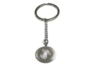 Silver Toned Oval Etched Jellyfish Pendant Keychain