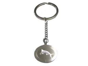 Silver Toned Oval Etched Sailfish Marlin Fish Pendant Keychain