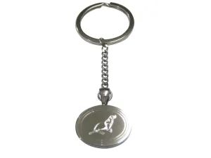 Silver Toned Oval Etched Sea Lion Pendant Keychain
