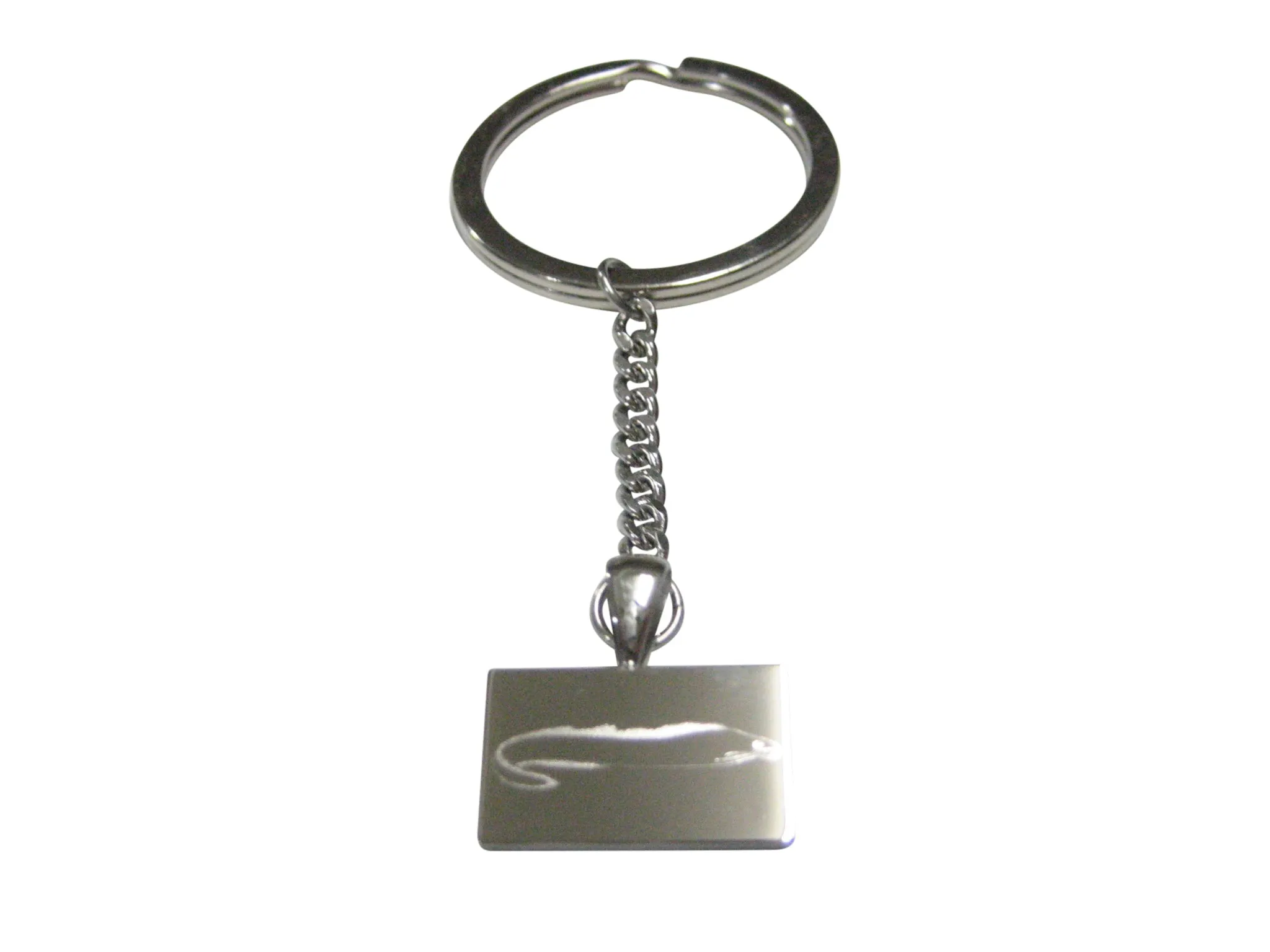 Silver Toned Rectangular Etched Moray Eel Fish Pendant Keychain