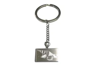 Silver Toned Rectangular Etched Sea Shell Pendant Keychain