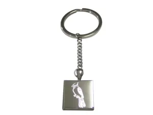 Silver Toned Square Etched Blue Jay Bird Pendant Keychain