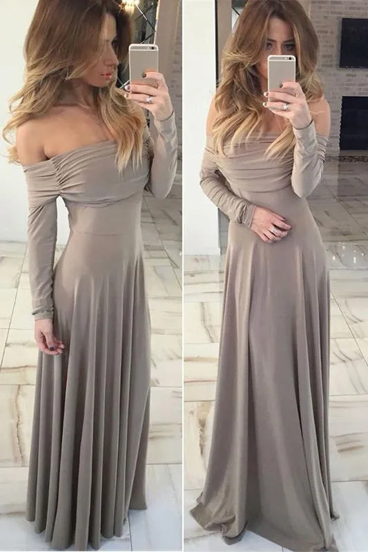 Simple Chiffon Off Shoulder Long Prom Dress, Cheap Evening Dresses, MP191