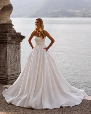 Simple Gentle For Women Wedding Dresses Sexy Pleat Satin Bridal Gowns Sleeveless Sweep Train Vestidos De Novia Elegantes