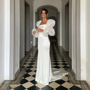 Simple Mermaid Wedding Dresses Halter Boho Wedding Bride Gown Sexy Backless Soft Satin Bridal Dress Robe De Mariee