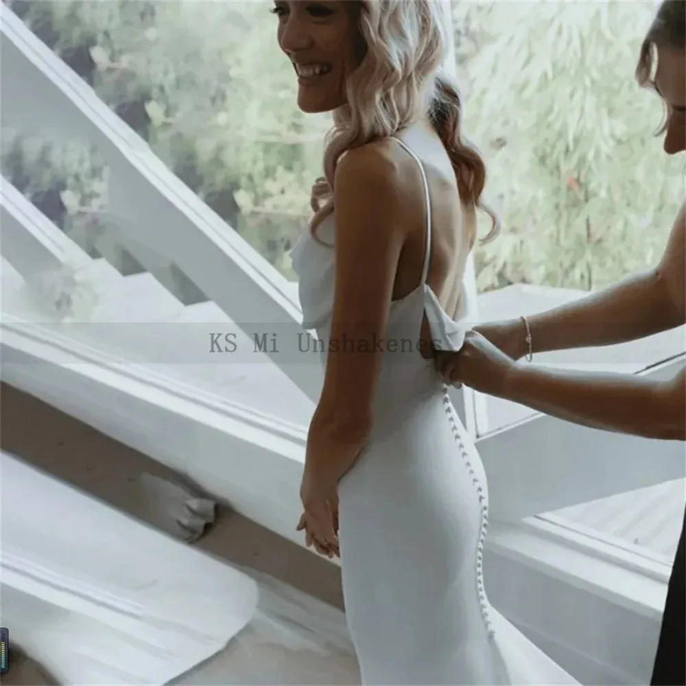 Simple Mermaid Wedding Dresses Spaghetti Straps Sexy Beach Bridal Dress Vestido de Noiva Sereia Cheap Wedding Gowns Backless