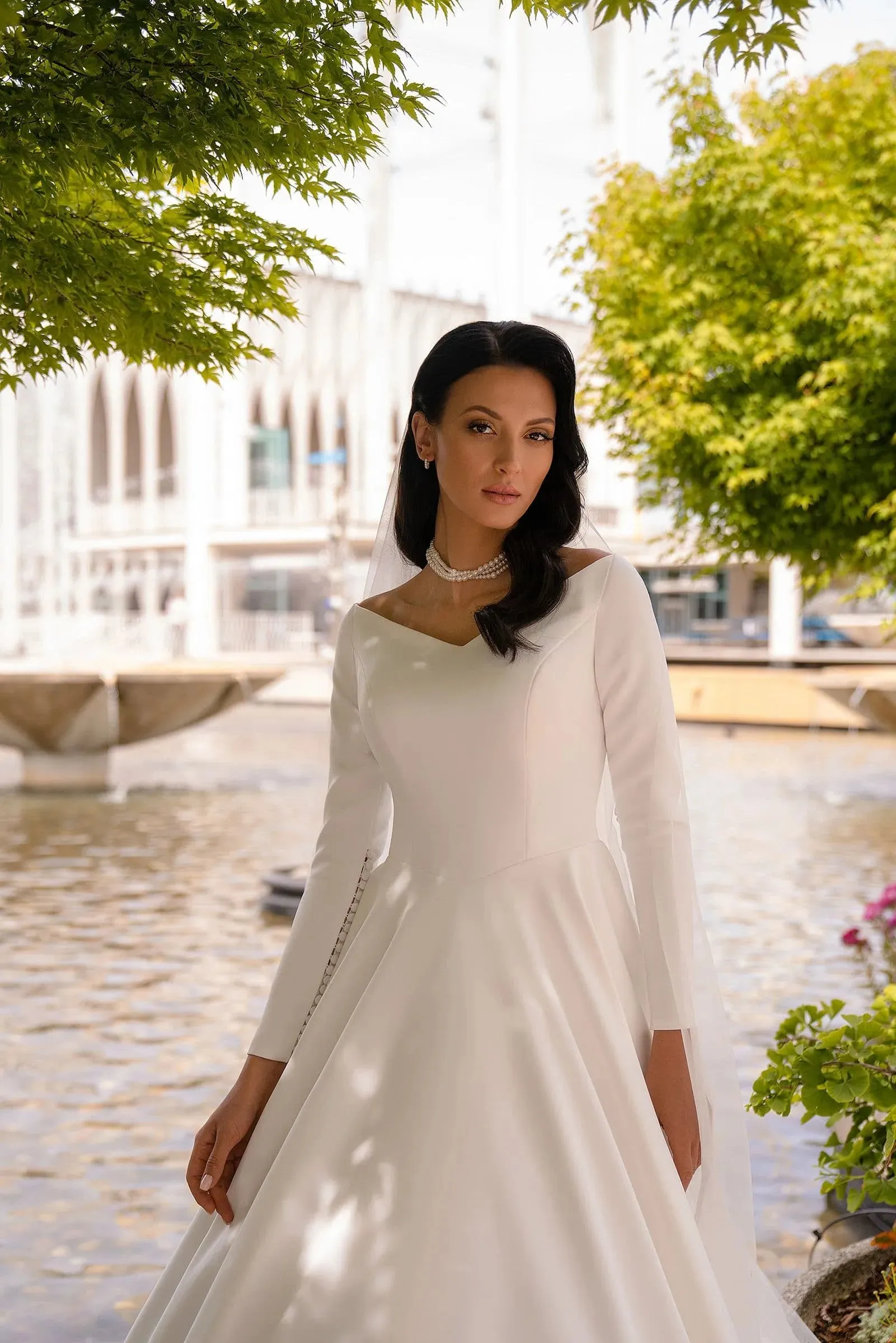 Simple Satin Wedding Dresses For Women Elegant Long Sleeves Bride Dress A-Line vestidos de novia