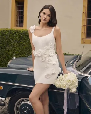 Simple Short Wedding Dresses Square Neck Sleeveless Bridal Gowns Flowers Backless Above Knee Length A Line Vestidos De Novia