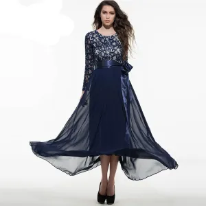 Sisjuly Women Summer Dress Chiffon Lace Maxi Dress Floor Length Wedding Party Dresses Luxury Elegant Long Sleeve Christmas Dress