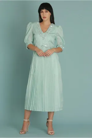 Sky Blue Floral A-Line Dress