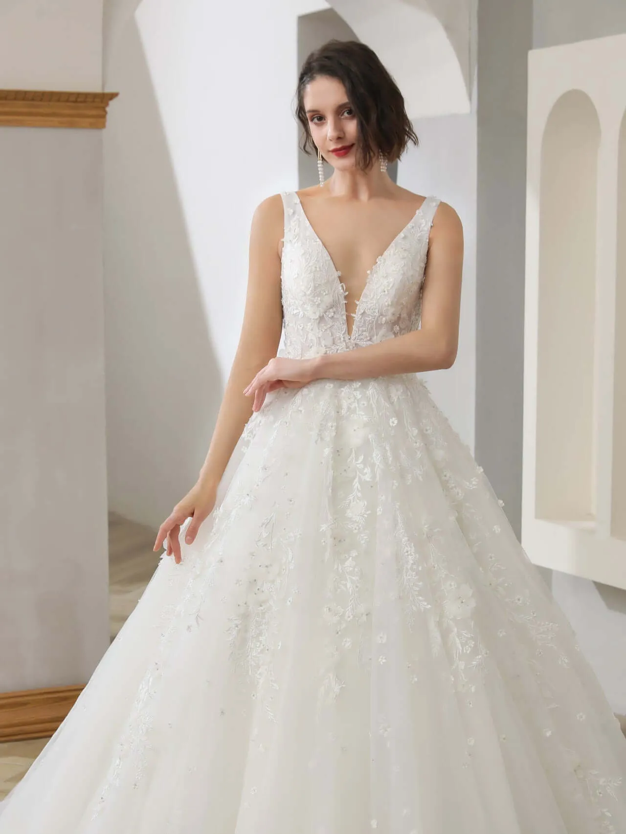 Sleeveless A-line Wedding Dress with Rhinestones | Isabella