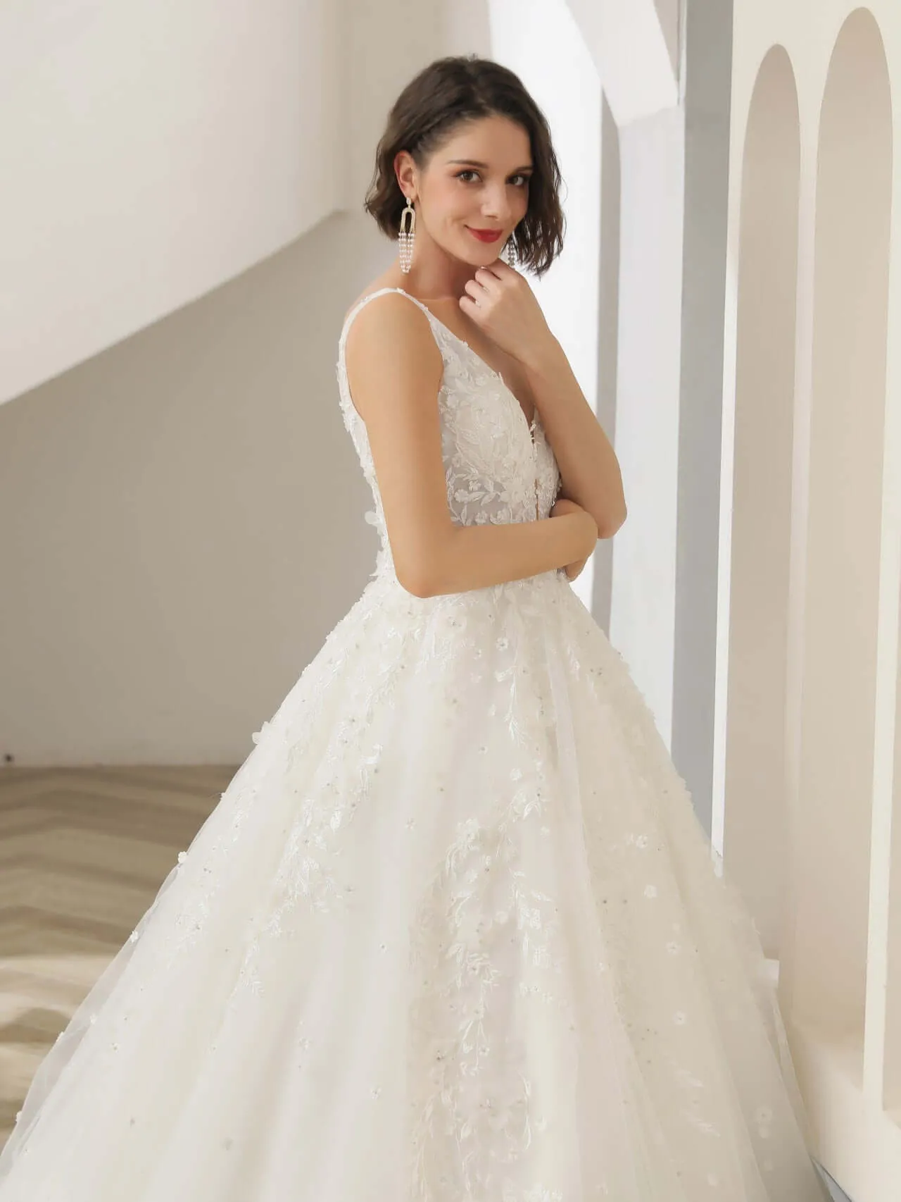 Sleeveless A-line Wedding Dress with Rhinestones | Isabella