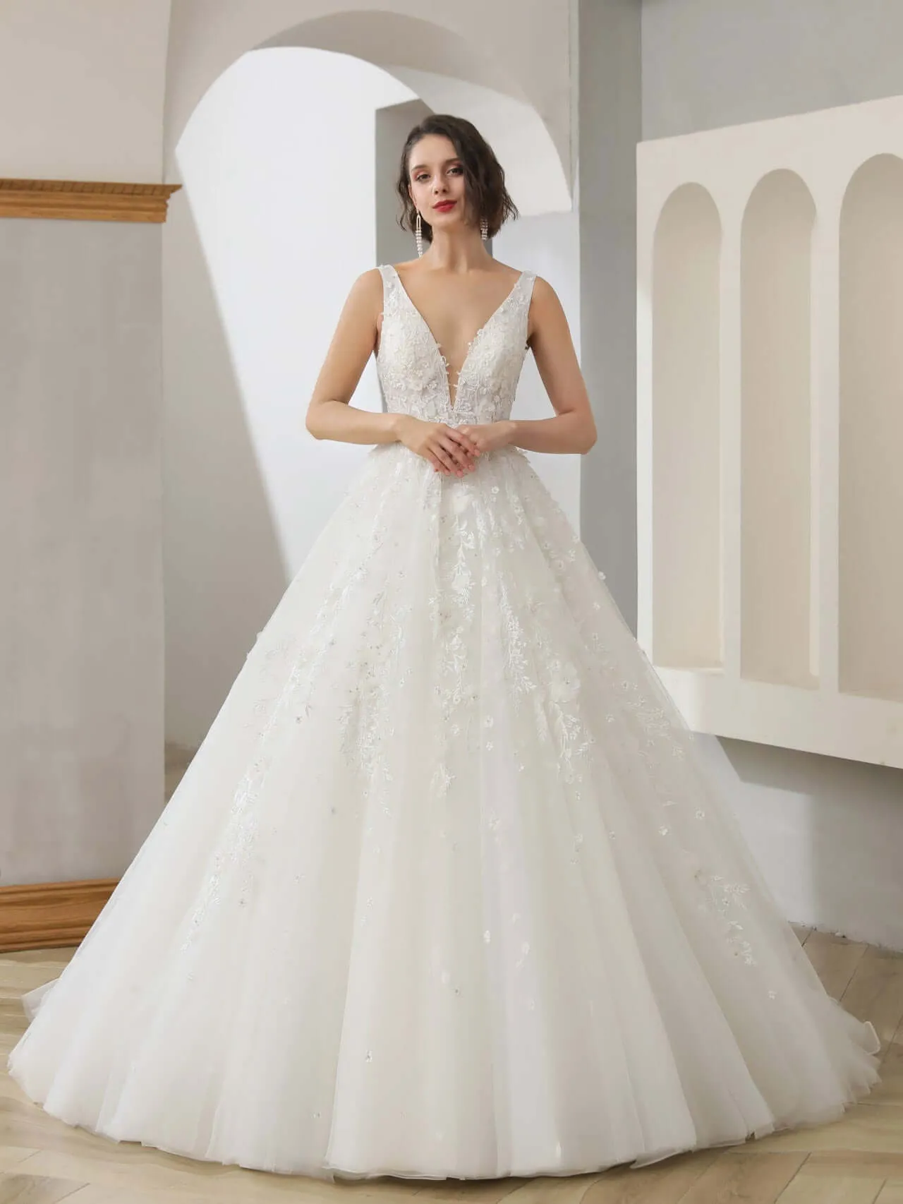 Sleeveless A-line Wedding Dress with Rhinestones | Isabella