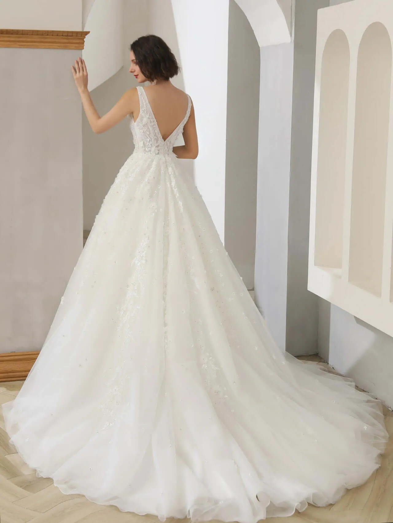 Sleeveless A-line Wedding Dress with Rhinestones | Isabella