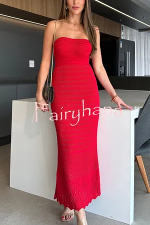 Solid Color Knitted Off Shoulder Sexy Slim Maxi Dress