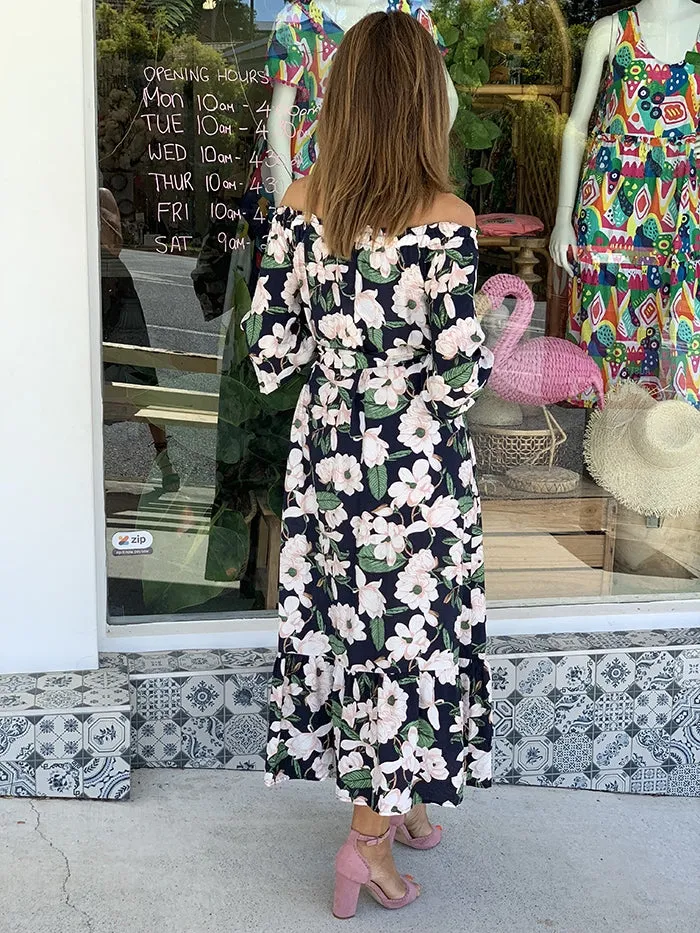 Sophie Off the Shoulder Dress - Navy Floral