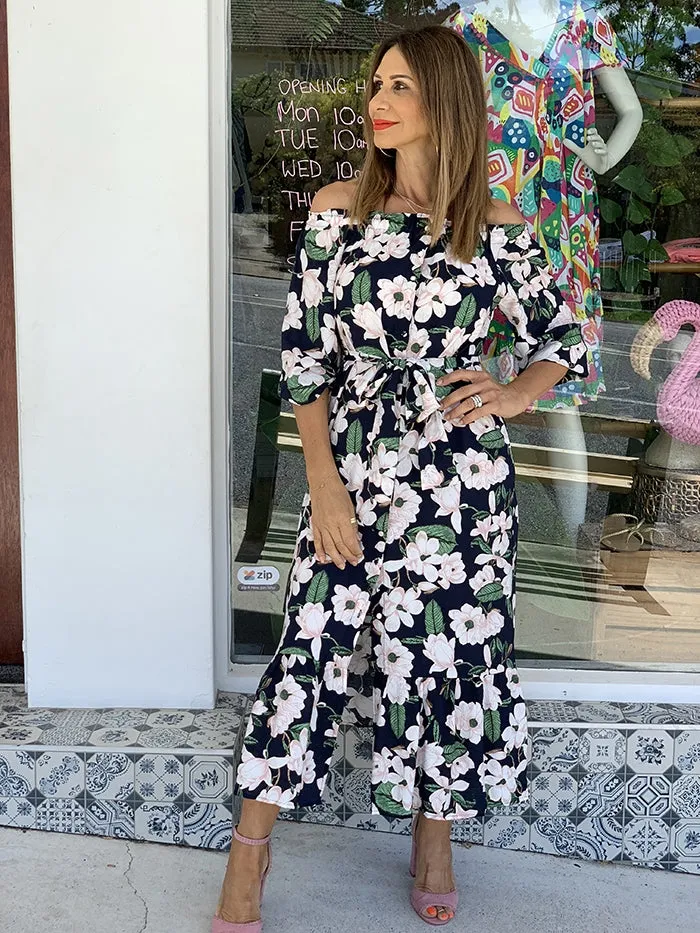 Sophie Off the Shoulder Dress - Navy Floral