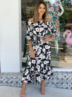 Sophie Off the Shoulder Dress - Navy Floral