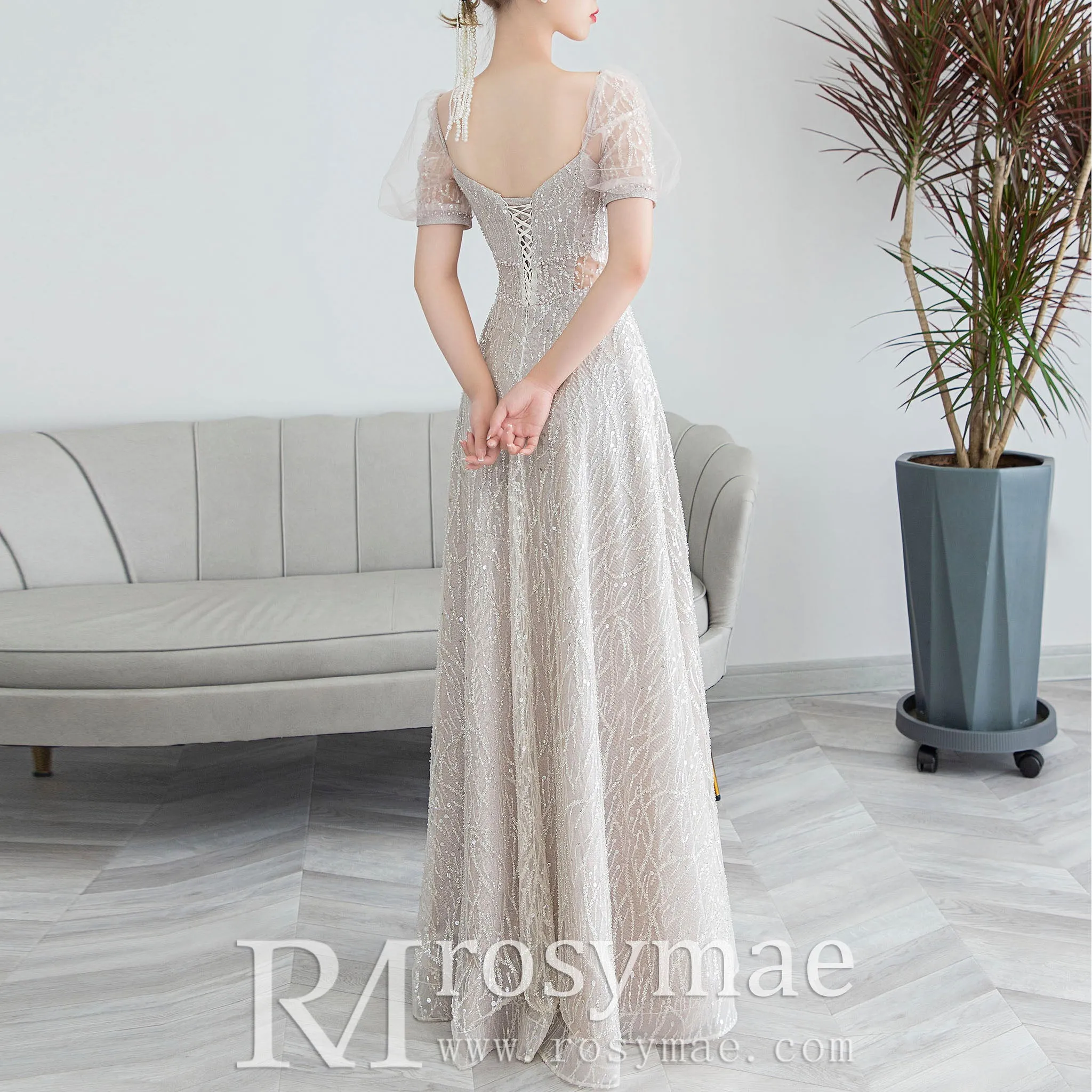 Spaghetti Straps Gray Formal Dress Prom Evening Party Gown