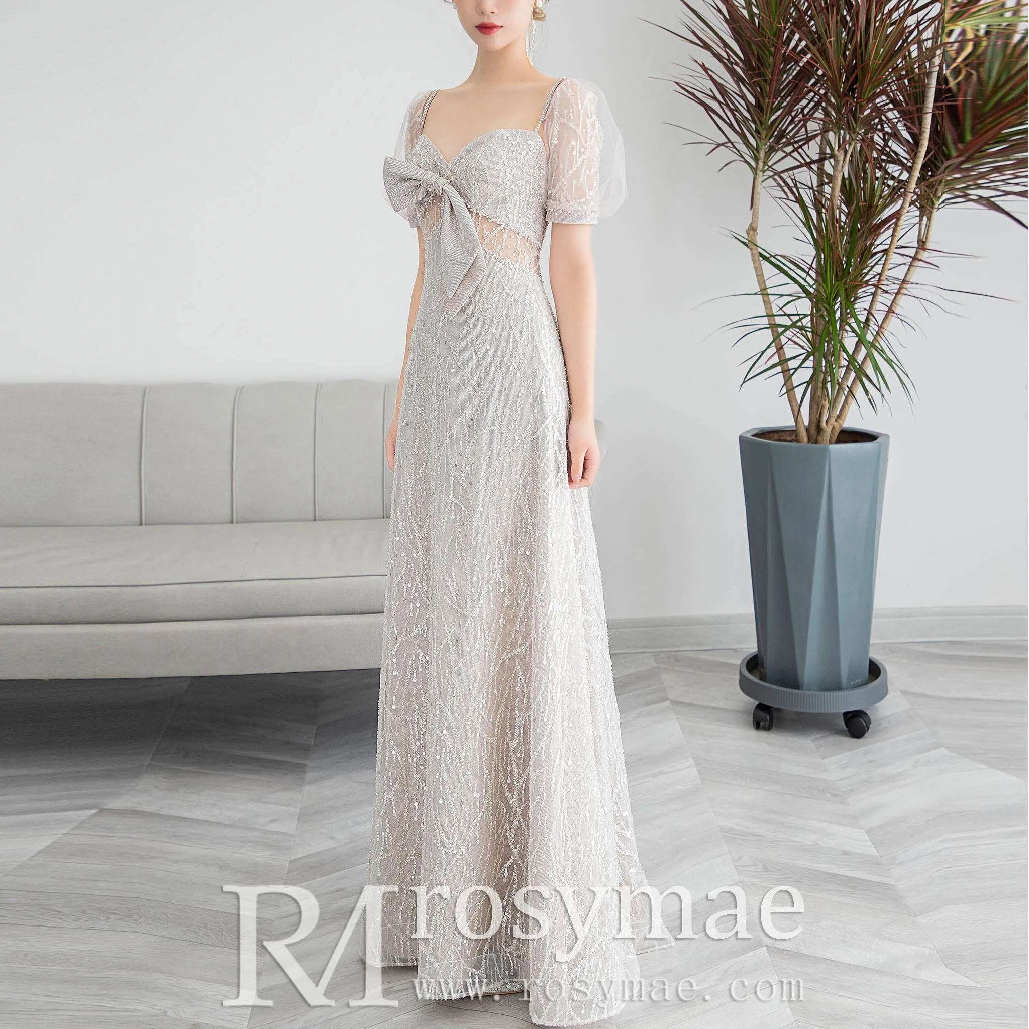 Spaghetti Straps Gray Formal Dress Prom Evening Party Gown