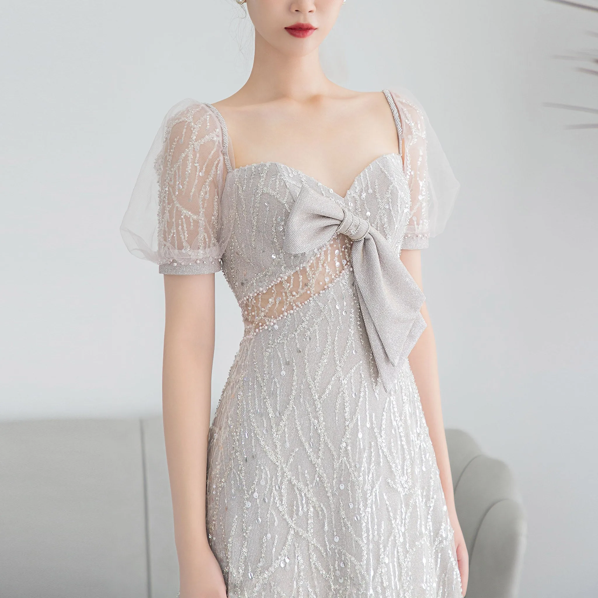 Spaghetti Straps Gray Formal Dress Prom Evening Party Gown