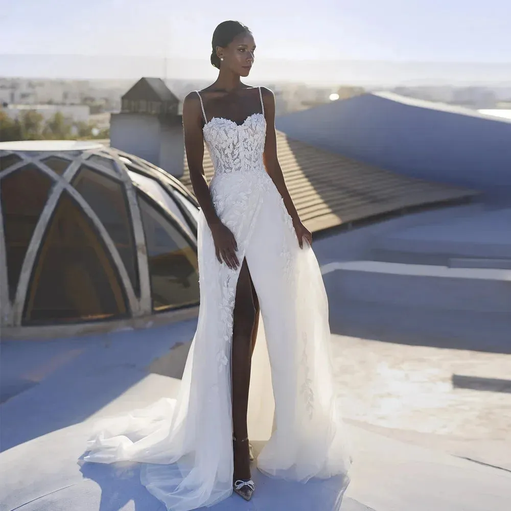 Spaghetti Straps Vestidos De Novia Attractive Sweetheart Customized Sleeveelss A-Line Wedding Dresses Appliques Vestido De Noiva