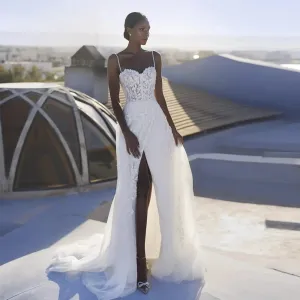 Spaghetti Straps Vestidos De Novia Attractive Sweetheart Customized Sleeveelss A-Line Wedding Dresses Appliques Vestido De Noiva