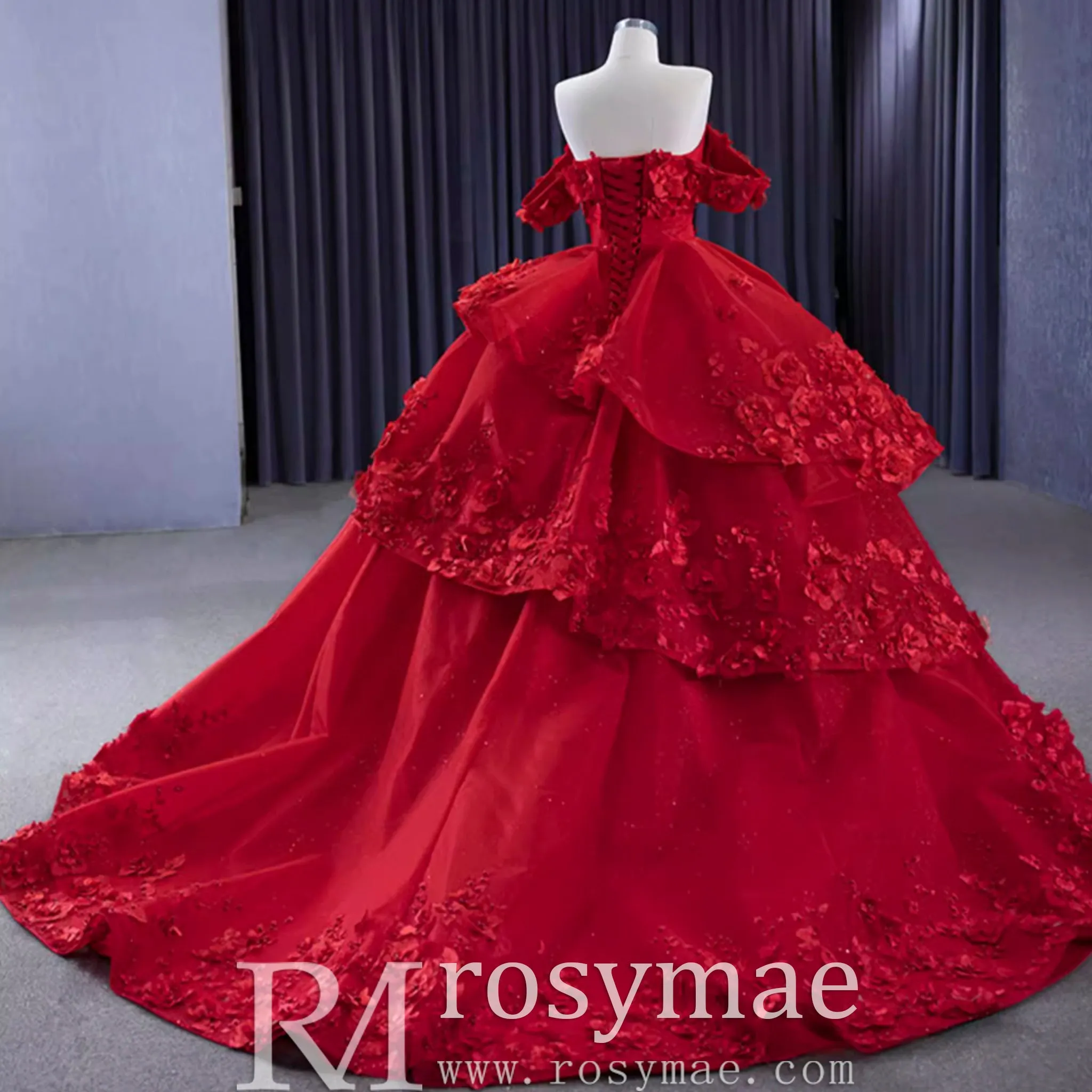 Sparkly Floral Ball Gown Wedding Dress Formal Gown with Off the Shoulder