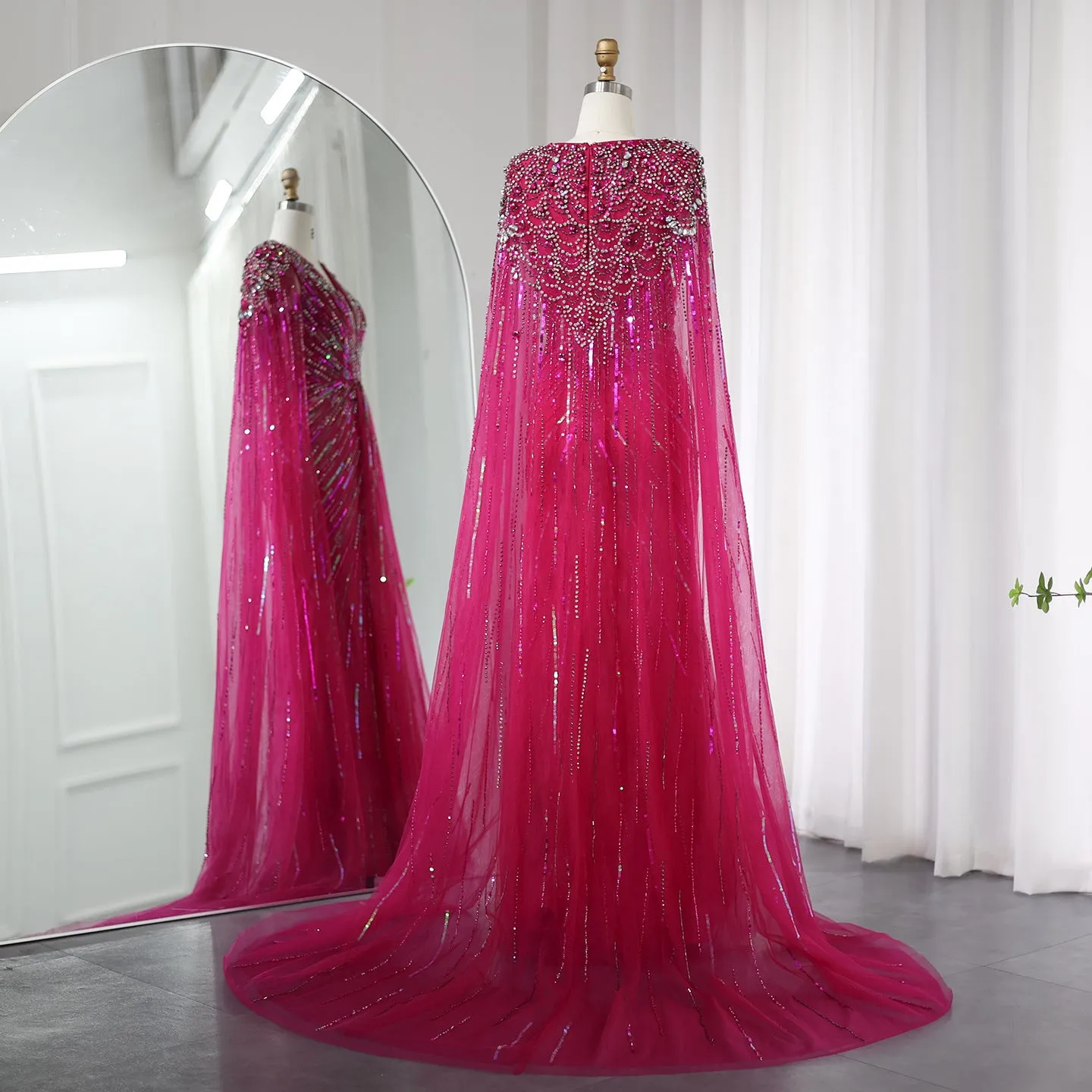 Sparkly Vneck Formal Dress Evening Gown with Cape Sleeve