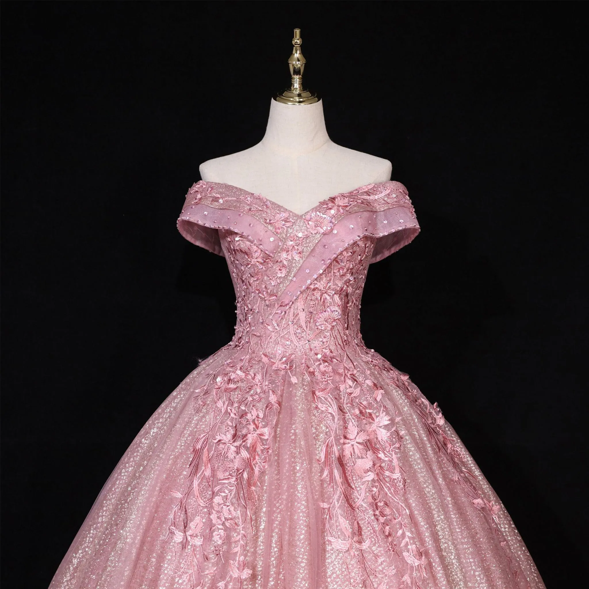 Sparky Off The Shoulder Ball Gown Lace Applique Quinceanera Dresses