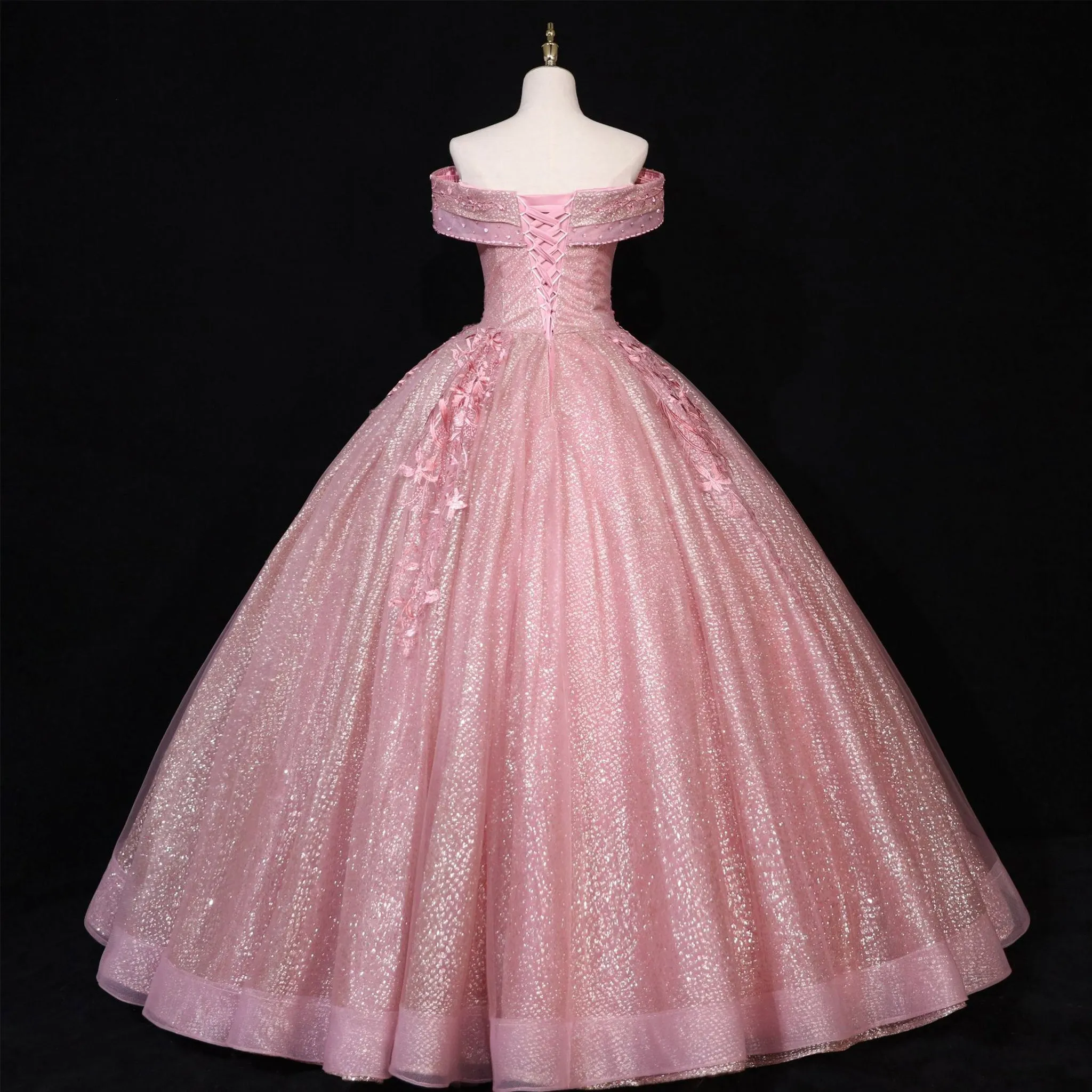 Sparky Off The Shoulder Ball Gown Lace Applique Quinceanera Dresses
