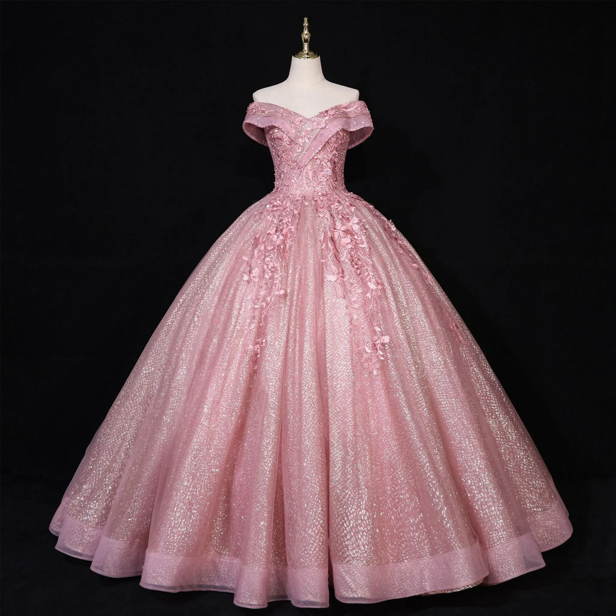 Sparky Off The Shoulder Ball Gown Lace Applique Quinceanera Dresses