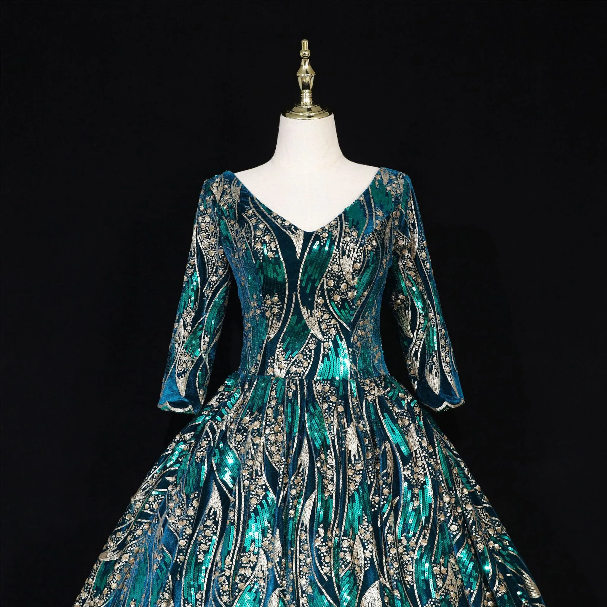 Sparky Sequins Half Sleeves Ball Gown Floor Length Quinceanera Dresses