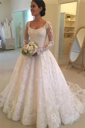 Square Collar Wedding Dresses Sexy Neck Vestidos De Novia Appliques Vestido De Noiva Full Lace Robe De Mariée