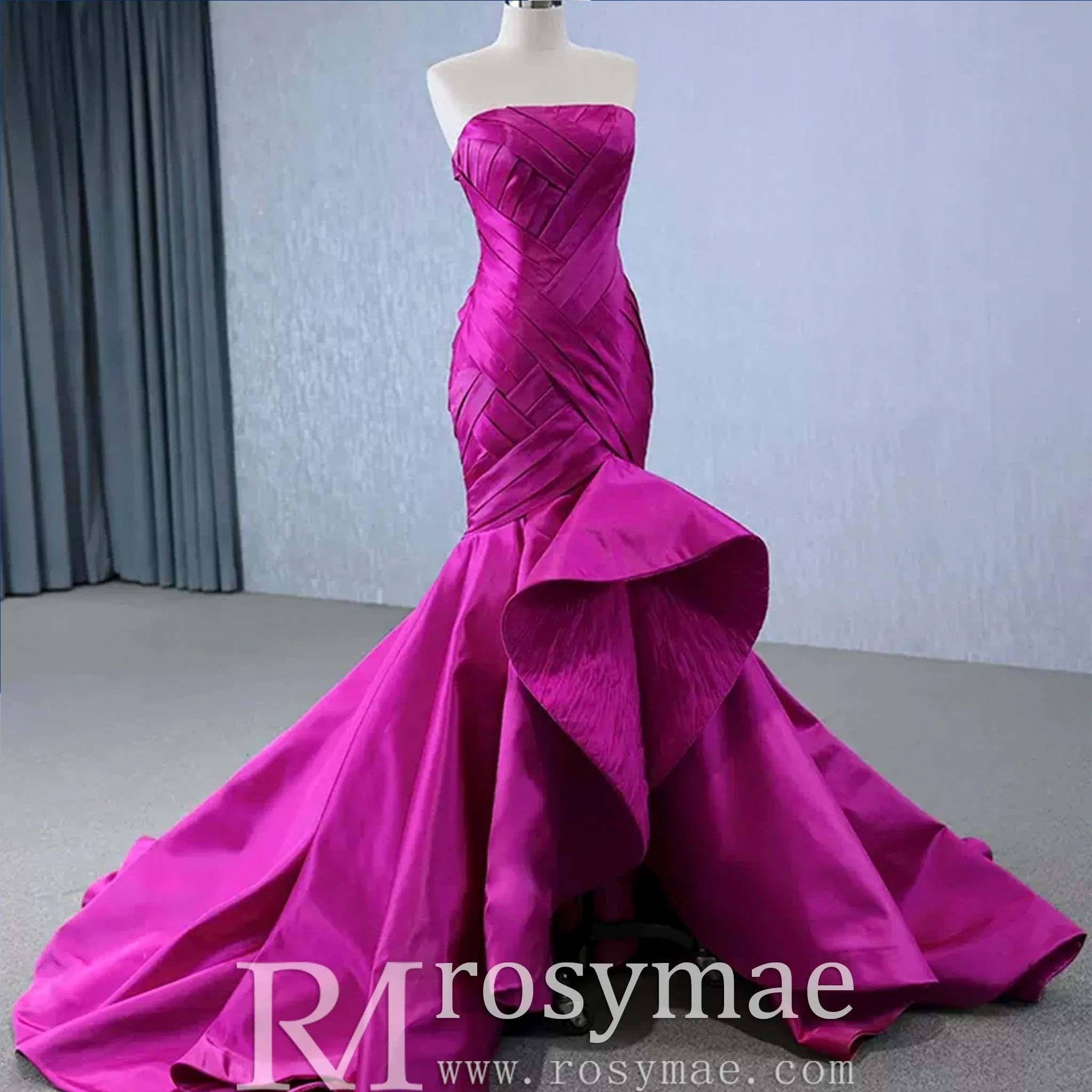 Strapless Mermaid High Low Formal Evening Dresses Pageant Gowns