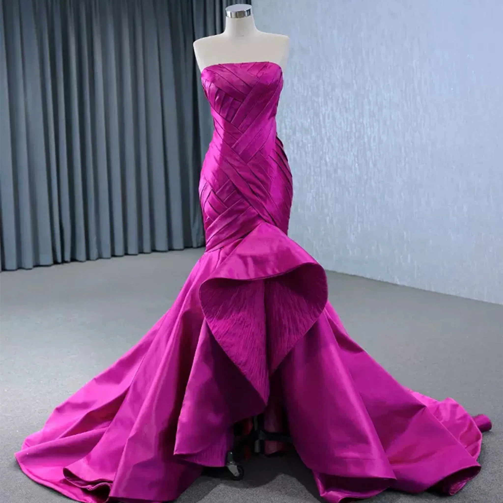 Strapless Mermaid High Low Formal Evening Dresses Pageant Gowns