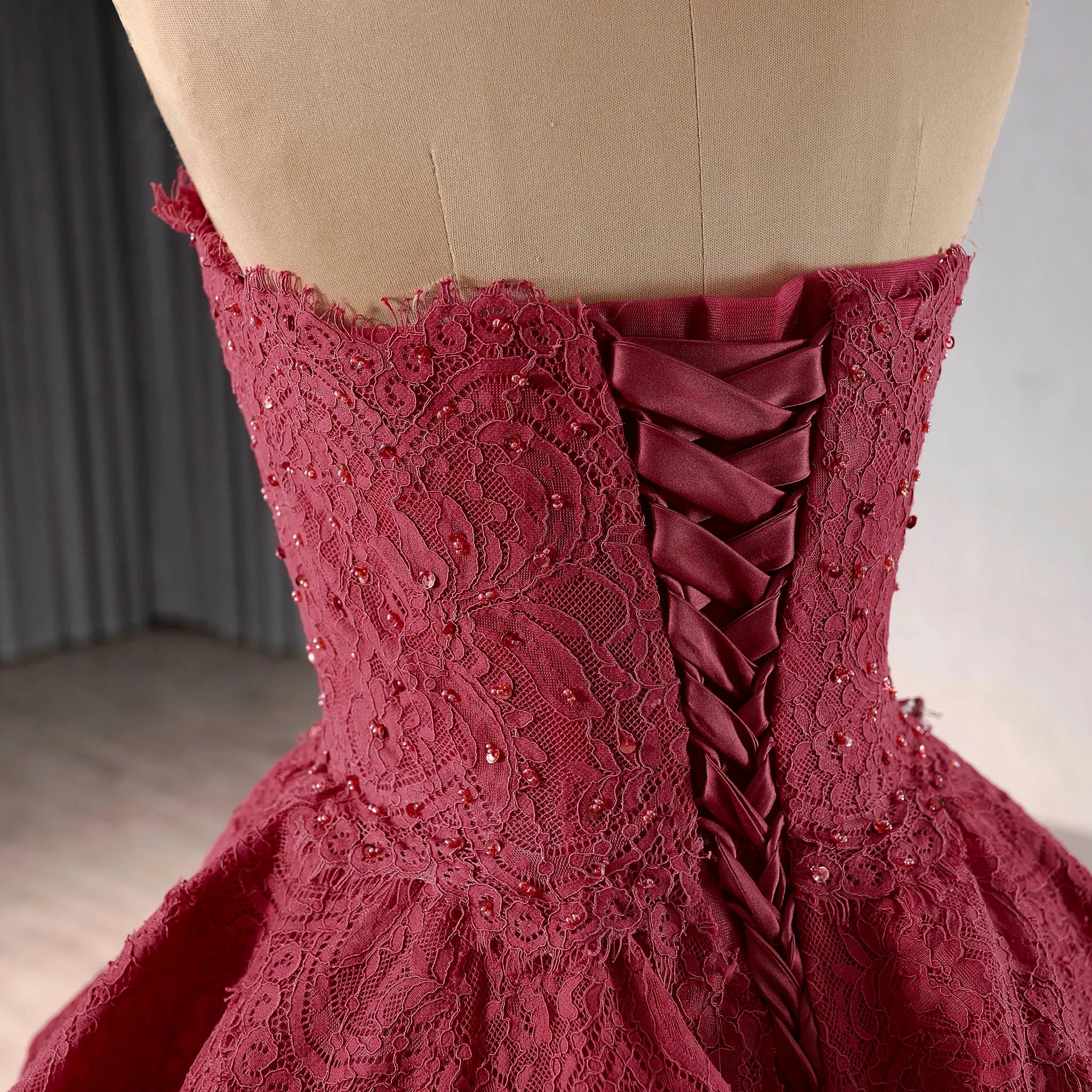 Strapless Multi Tiered & Ruffled Prom Dresses with Floral Lace