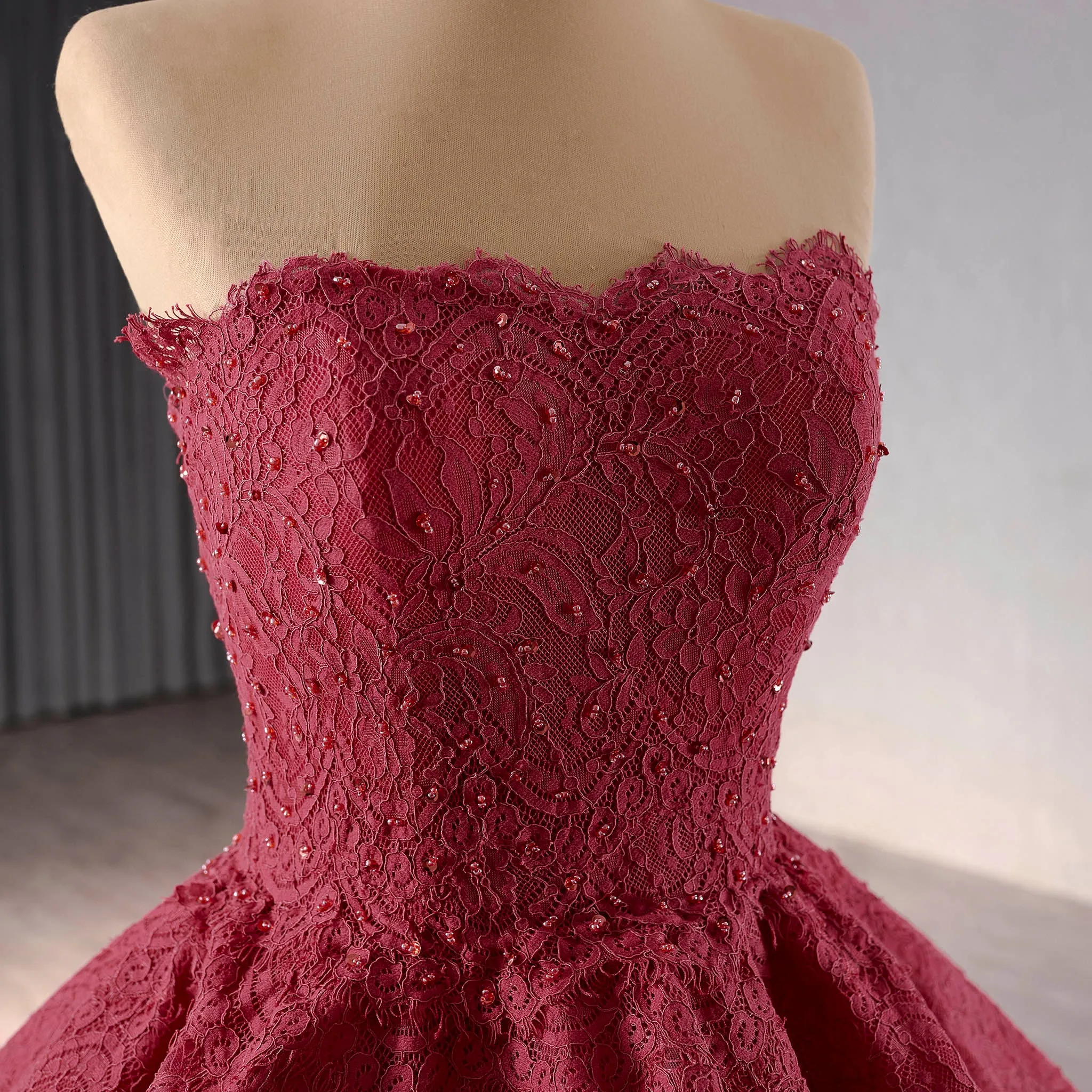 Strapless Multi Tiered & Ruffled Prom Dresses with Floral Lace